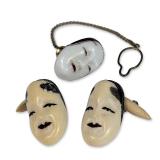 3pc Japanese Noh Mask Jewelry Pieces