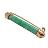 14K Yellow Gold and Jade Bar Brooch