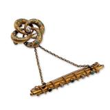 Victorian 14K Gold Enamel and Seed Pearl Brooch Set