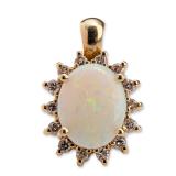 14K Yellow Gold Opal and Diamond Cluster Pendant