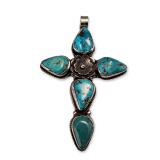 Southwestern Style Silver Toned Brass Cross Pendant
