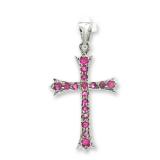 Ruby and Silver-Tone Cross Pendant