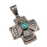 Emer Thompson Navajo Sterling Silver Turquoise Thunderbird Pendant