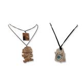 3pc Ceramic and Carved Wooden Pendant Necklaces