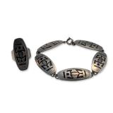 2pc Jorgen Jensen Danish Modernist Pewter Bracelet and Ring Set
