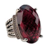 David Yurman Sterling Silver Wheaton Garnet and Diamonds Ring