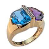 14K Yellow Gold Amethyst and Blue Topaz Diamond Ring