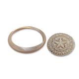 Two Carved Mother-of-Pearl Brooch Pin and Bracelet