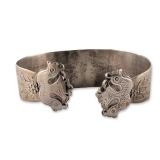Southeast Asian Folk Art Style Sterling Silver Cuff Bracelet