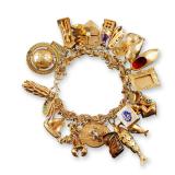 14K Gold Bracelet with 23 Unique Charms