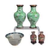 Collection of Seven Chinese Cloisonne and Plique-a-jour Enamelware
