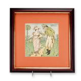 Walter Crane Framed Colored Wood Engraved Print, Pretty Maid
