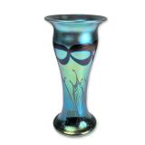 Lundberg Studios 1973 Iridescent Pulled Feather Glass Vase