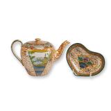 Two Piece Wedgwood Japanese Style Glazed Earthenware Teapot and Dish