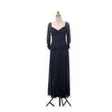Vicky Tiel Couture Navy Blue Mesh Ruched Evening Gown