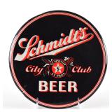 Schmidts City Club Beer 1940s Tin-Over-Cardboard Button Sign EXCELLENT