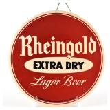 Rheingold Extra Dry Lager Beer 1950s Tin-Over-Cardboard Button Sign EXCEPTIONAL