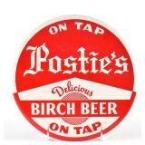 Posties Birch Beer 1950s Tin-Over-Cardboard Button Sign