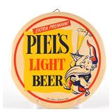 Piels Light Beer 1950s Tin-Over-Cardboard Button Sign GNOME 4-COLOR EXCEPTIONAL