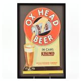 Ox Head Beer 1930s Die-Cut Cardboard Sign IN KEGLINED CANS