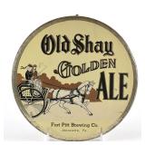 Old Shay Golden Ale 1950s Tin-Over-Cardboard Button SIgn