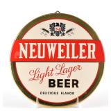 Neuweiler Light Lager Beer 1950s Tin-Over-Cardboard Button Sign