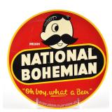 National Bohemian 1950s Tin-Over-Cardboard Button Sign MR BOH WHAT A BEER