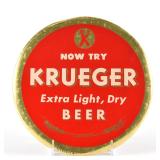 Krueger Extra Light Dry Beer 1950s Tin-Over-Cardboard Button SIgn