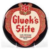 Glueks Stite Malt Liquor 1950s Tin-Over-Cardboard Button Sign