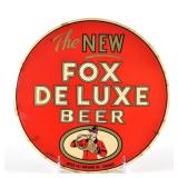Fox De Luxe Beer 1940s Tin-Over-Cardboard Button Sign TOUGH