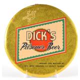 Dicks Pilsener Beer 1950s Tin Button Sign
