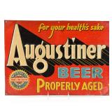Augustiner Beer 1930s Embossed Pressed Tin Sign HEALTHS SAKE