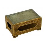 Chinese Engraved Brass & Jade Matchbox Case