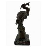 Patinated French Animalier Bronze Heron Sculpture