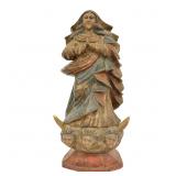 M. Milza - Spanish Santos Carved Mary Sculpture