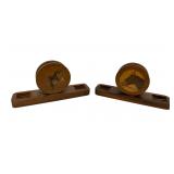 Pair of MCM Horse & Duck Marquetry Coaster Sets