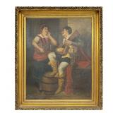 Lute Player & Maiden - Tavern Scene Oil Painting