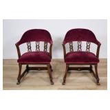 Pair of Gothic Revival Style Hardwood Barrel Back Armchairs