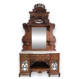 Monumental Victorian Marble Top Buffet with Mirrored Back