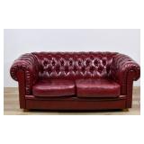 Traditional Red Oxford Leather Chesterfield Loveseat