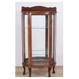 Canadian Oak Curved Glass Display Cabinet with Claw Feet