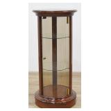 Circular Pedestal Display Cabinet with Smoked Glass and Burr Wood Top