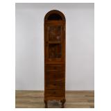 Slim Arched Top Wooden Display Cabinet with Four Drawers