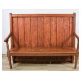 Antique English Softwood High-Back Settle Bench