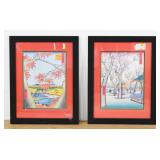 After Hiroshige Pair of Prints Maple Trees and Plum Garden