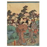 Utagawa Toyokuni III (Kunisada), Japanese Woodblock Print, Women and Attendant in a Landscape