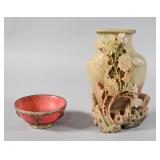 Carved Chinese Soapstone Vase and Mounted Soapstone Bowl