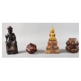 Group of 4 Carved Asian Figures Incl Weeping Buddhas
