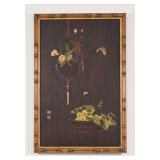 Japanese Meiji Period Shibayama Inlaid Wood Panel in Gilt Faux Bamboo Frame