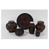 6 Pieces of Japanese Barkware Polychrome Enamel Ceramic Vessels